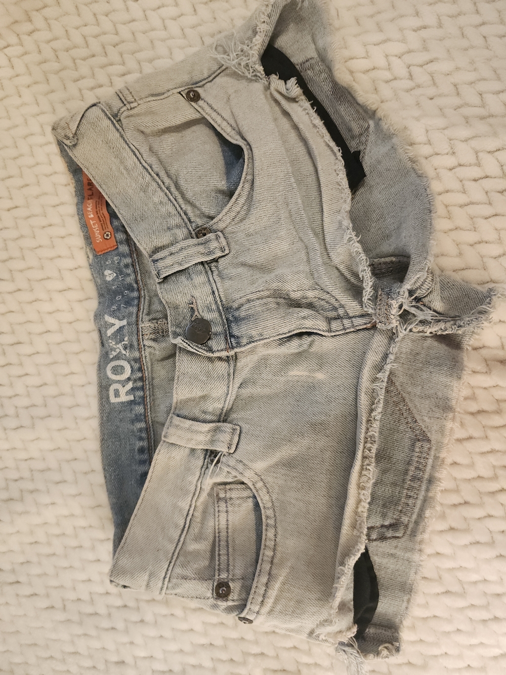 Roxy Light Blue Frayed Denim Shorts